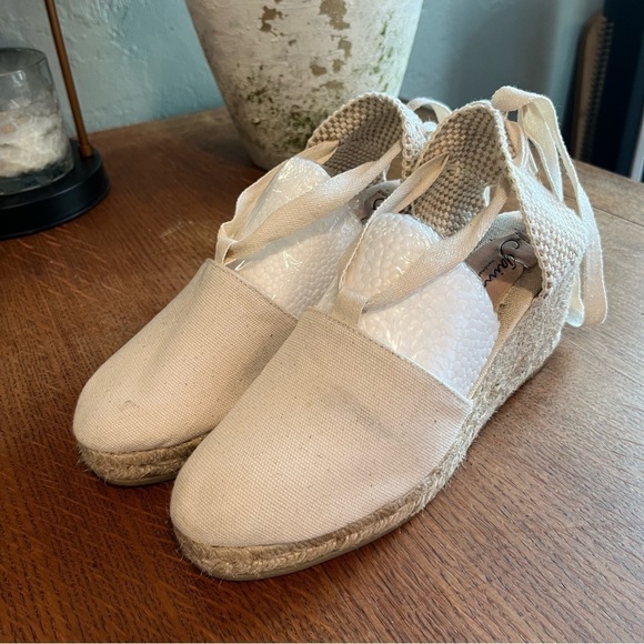 gaimo Ecru Wedge Lace Up Ivory Espadrilles 37 - Picture 12 of 13